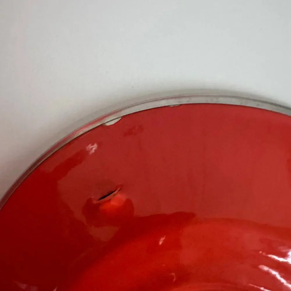 MCM Set of 2 Enamel Bright Red-Orange Lidded Cooking Pots Handle Lid